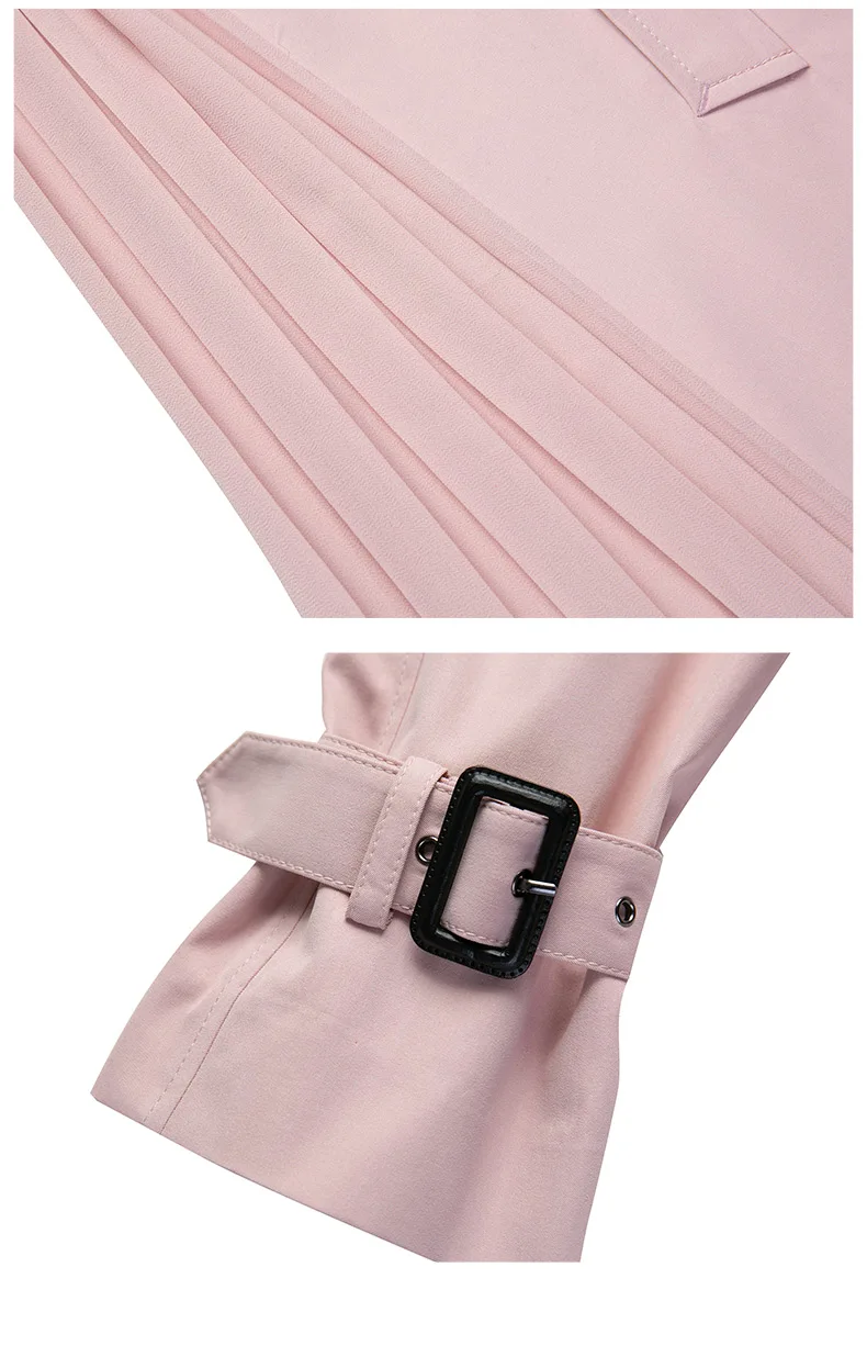 Новинка, розовый и хаки женский плиссированный плащ, повседневное свободное лоскутное длинное пальто, негабаритное Женское пальто