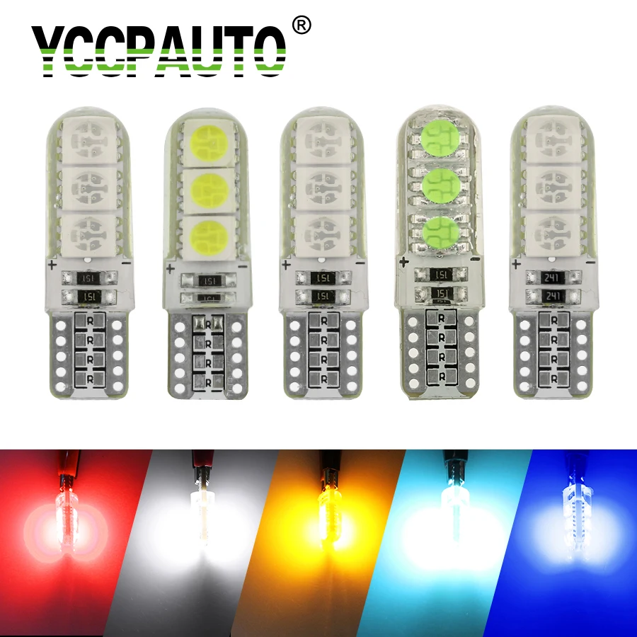 

YCCPAUTO Car T10 LED Lights 194 W5W DC 12V 6SMD 5050 Silicon Shell Turn Signal Lights Bulb Parking Lamp Auto Car Styling 1pcs