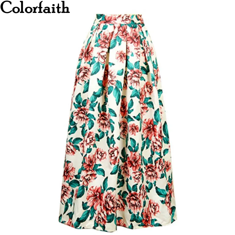 

Muslim Wom100cm Non-transparent Fashion Satin Long Skirt Vintage Retro Floral Print High Waist Pleated Maxi Skirt SK091