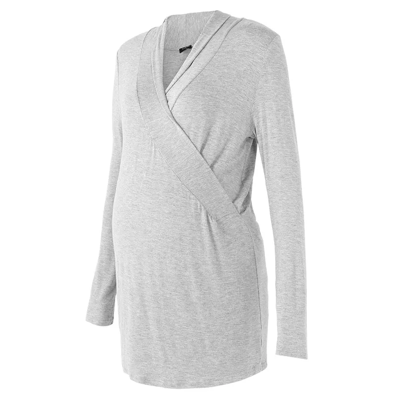 Light Grey VONDA, Одежда для беременных,, весенне-Осенние футболки, сексуальные, v-образный вырез, повседневные, свободные, для беременных, рубашки с длинным рукавом, Blusas, женские футболки, топы - Цвет: Light Grey