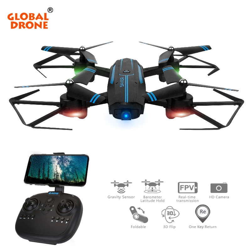 

Global Drone RC Foldable FPV Quadcopter with Camera HD High Capacity Battery for Long Time Fly Quadrocopter Selfie Drones