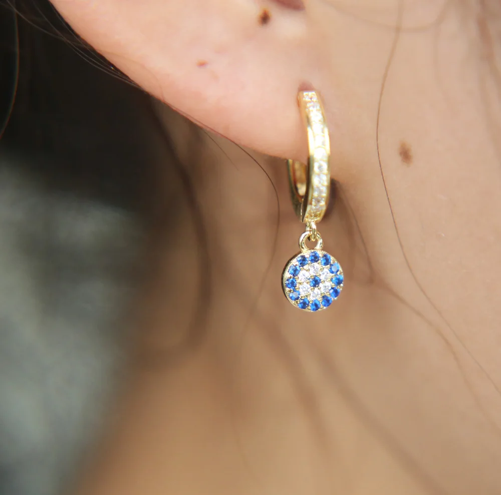 

2017 New danity girl jewelry gold silver rose goldd 3 colors blue clear CZ Evil eye charm classic dalicate earring for girl
