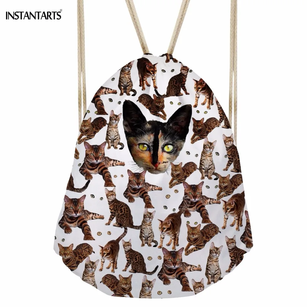 INSTANTARTS забавные 3D много Полосатый кот принт Для женщин завязки сумки Повседневное дамы Softback Пляжная Сумка Обувь для хранения одежды рюкзак