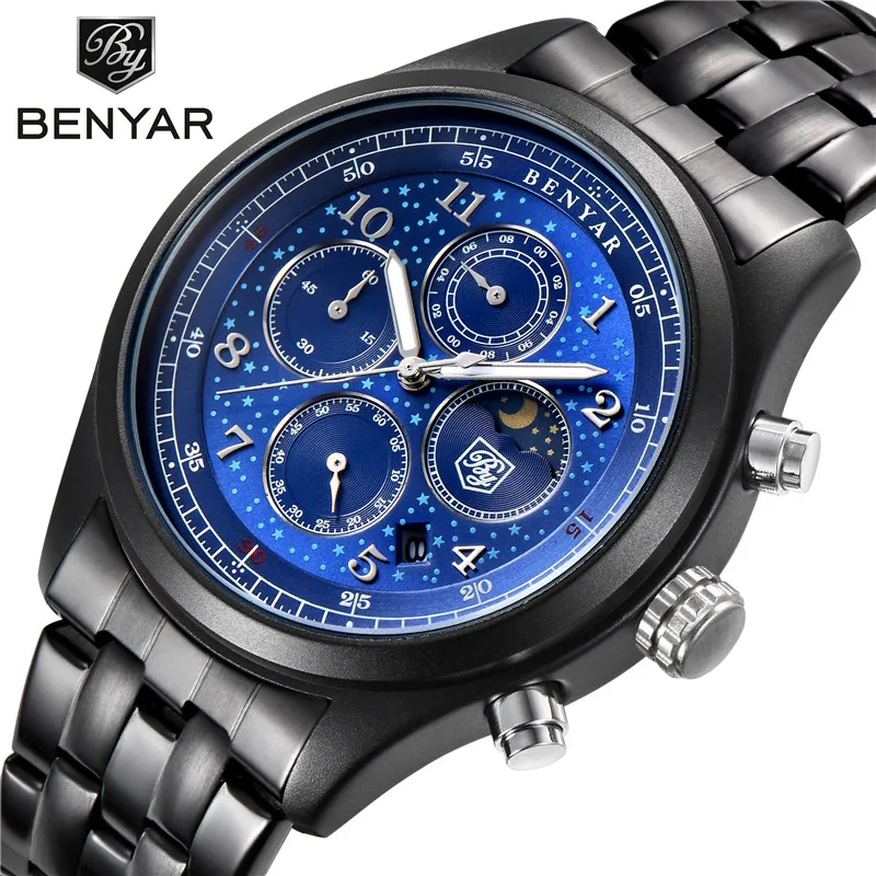 

BENYAR New Business Mens Watches Chronograph Quartz Wristwatches Fashion Luxury Multifunction Waterproof Clock Men montre homme