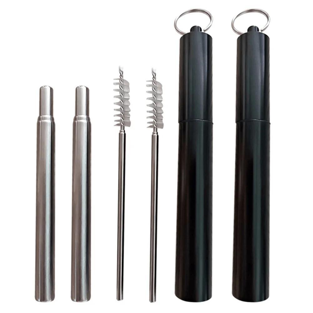 2 комплекта многоразовые соломинки телескопическая соломка из нержавеющей стали с чехлом щетка для чистки#3