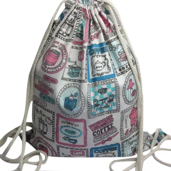 

Bags For Men Women 2019 Fashion Literary Backpacks Travel Retro Printing Drawstring Bags Portable Makeup Canvas Backpack School