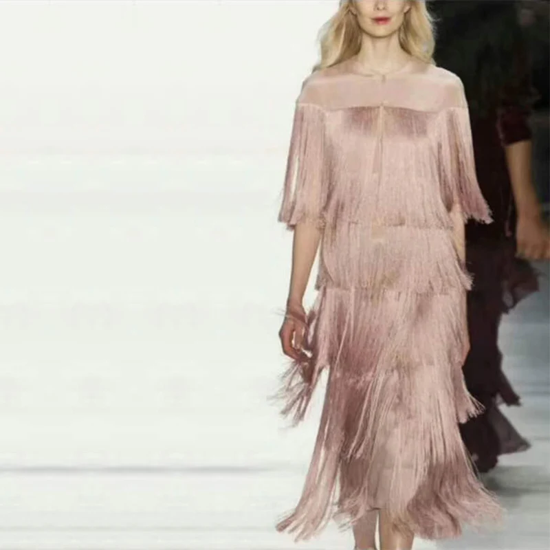 

2018 New Model Chic Blut White Bandage Dress Fashion Summer O Neck Sleeveless Elegatn Tassel Midi Night Out Party Dress Vestidos