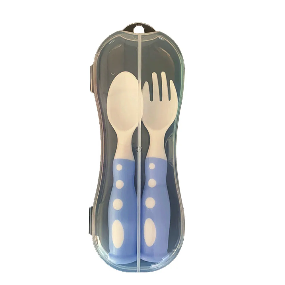 

Thick Feeding Training Baby Tableware Set PP Home Anti Skid Spoons Forks With Case Non Slip Picnic Eating Food Travel Bendable