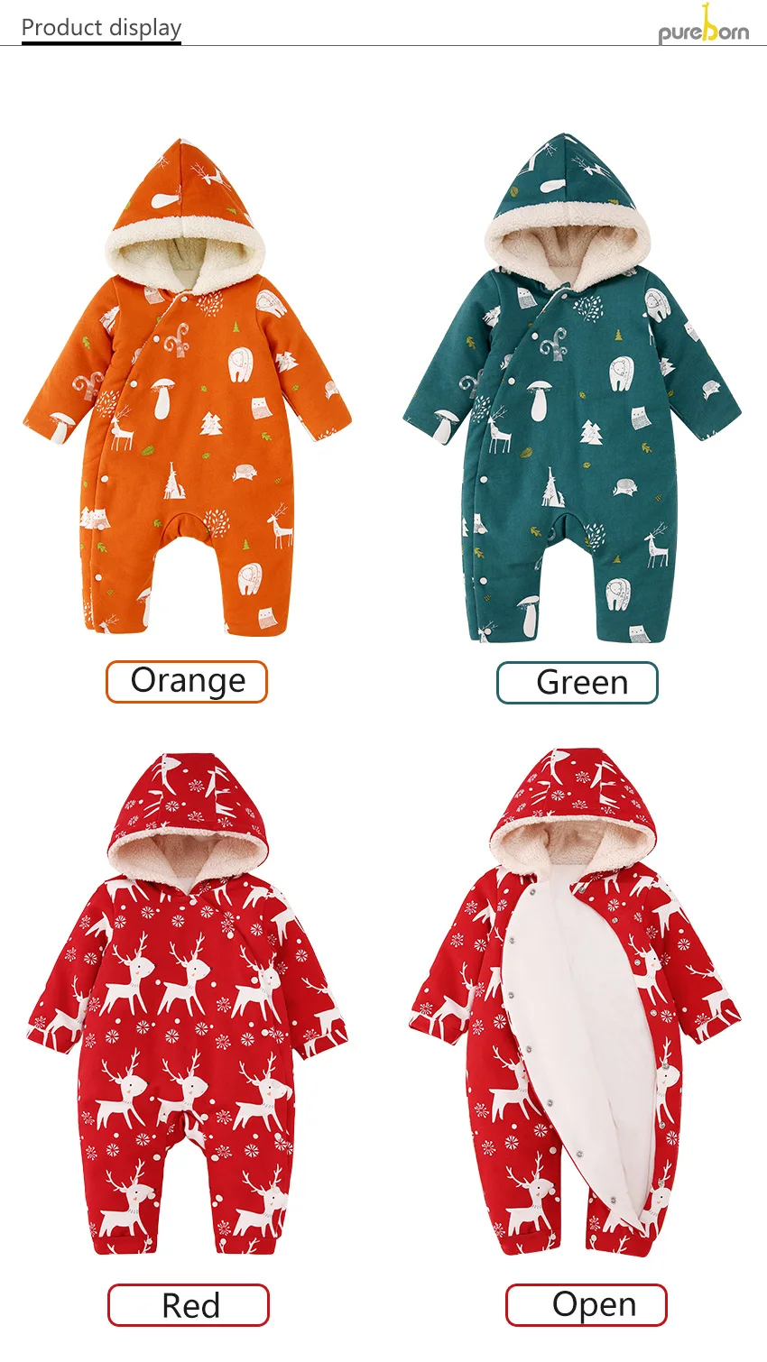 Детский комбинезон с рождественским оленем для маленьких мальчиков и девочек; плотные и теплые зимние костюмы в подарок на год
