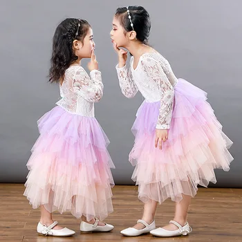 

Rainbow Lace Tutu Dress for Kids Fashion Full Sleeve Tulle Dress Girls Clothes Colorful Children Girl Party Dress 3-10y