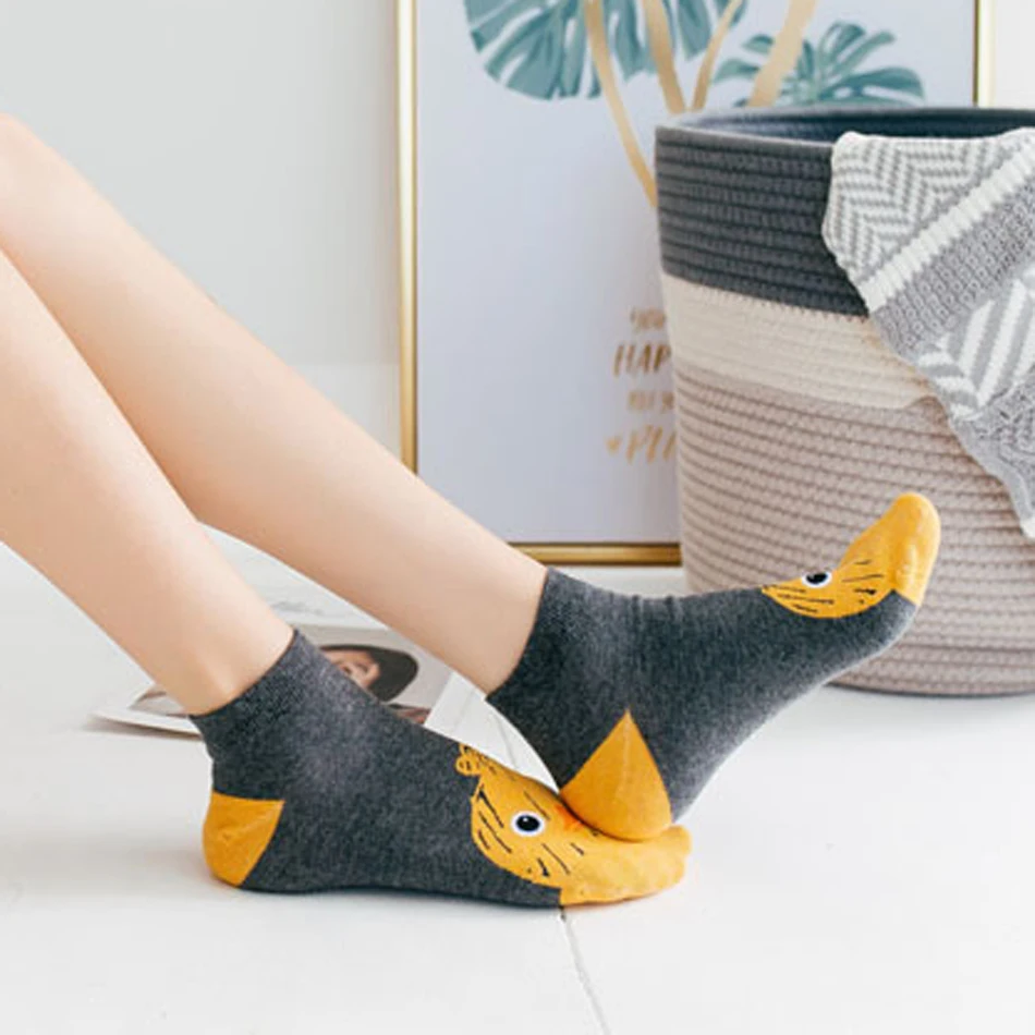 5 пар/партия, Новые короткие носки, женские милые хлопковые носки с 3D рисунком животных, невидимые носки по щиколотку