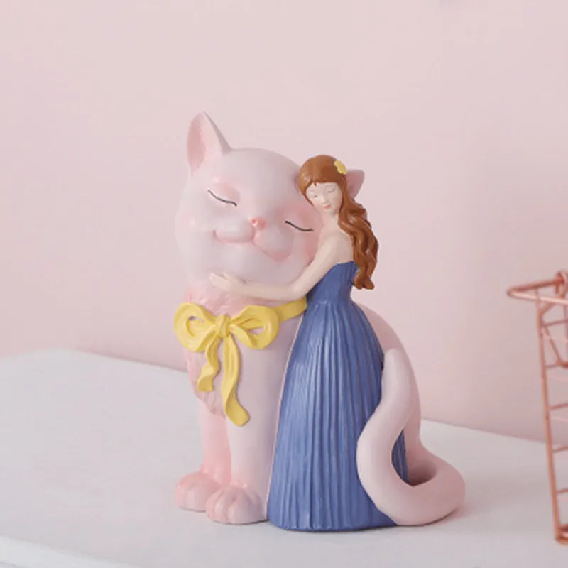 Northern Europe Princess & Cat Resin Craftwork Decoration Creative Fairy Statue Bedroom Decoration  - 33013278027