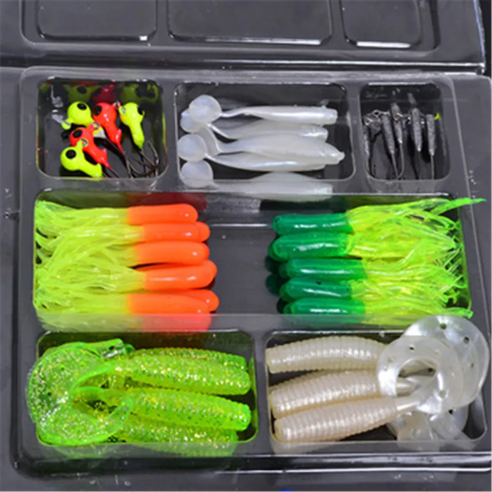 Clearance 70pcs Soft bait lures soft bait worm Lead head hook plastic  packaging designed FISHING LURE SETS - AliExpress