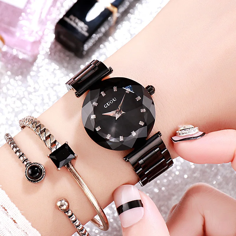 

Dropshipping New Fashion Rhinestone Ladies Waterproof Snowflake Net Red Watch Steel Strap Women's Watches relojes para mujer