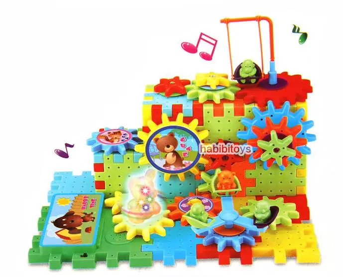 Электронная Музыка Светодиодный свет пластиковые строительные блоки игрушки механические детали DIY кретивная обучающая игрушка для детей подарок на день рождения