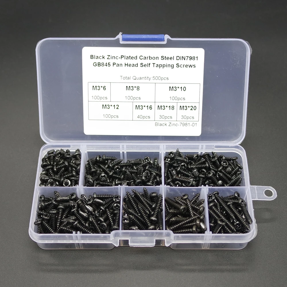 

500Pcs M3 Cross Drive Button Head Screws Self-Tapping Fastener Assortment