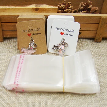 

2017 New DIY Hand Made With Love Kraft /white pendant /tag card 100pcs+100pcs opp bag for jewelry pendant /tag package cards