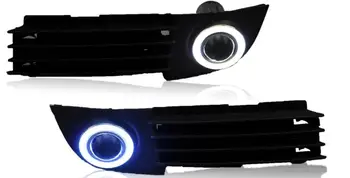 

eOsuns COB angel eye led daytime running light DRL + halogen Fog Light + Projector Lens for audi A6 C5 2003 2004