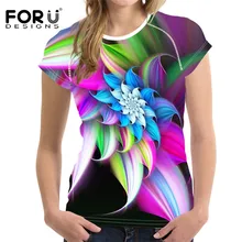 FORUDESIGNS/Цветная Дизайнерская футболка с коротким рукавом, Модные дышащие женские футболки для девочек, повседневные футболки из полиэстера с круглым вырезом, топы