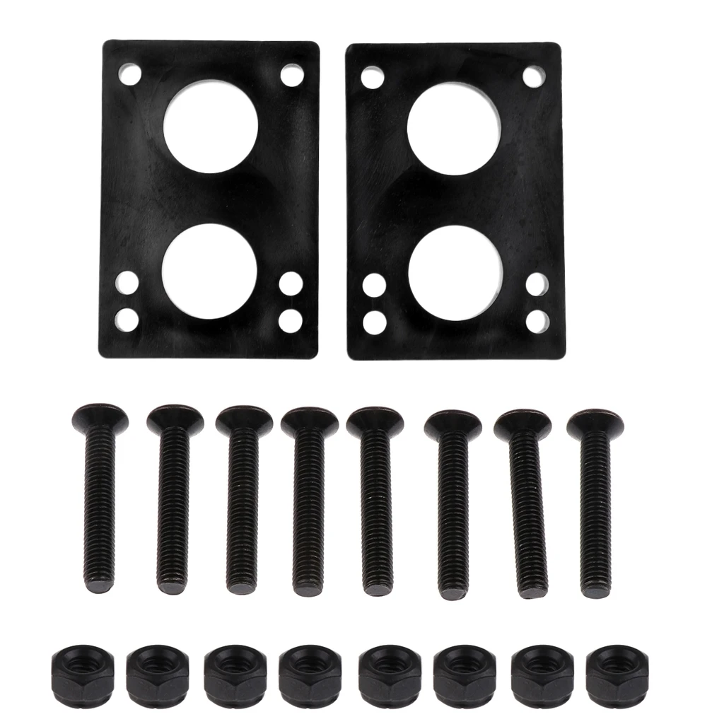 Pair of 8mm Thick PE Riser Shock Pads + 8 Pairs of Carbon Steel Bolts Nuts for Skateboard Longboard