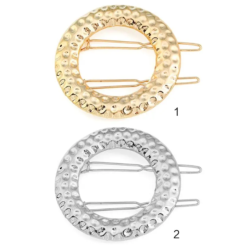 

Minimalist Vintage Hollow Circle Ring Hair Clips Ladies Women Textured Large Ponytail Holder Clamp Metal Alloy Double Bobby Pins