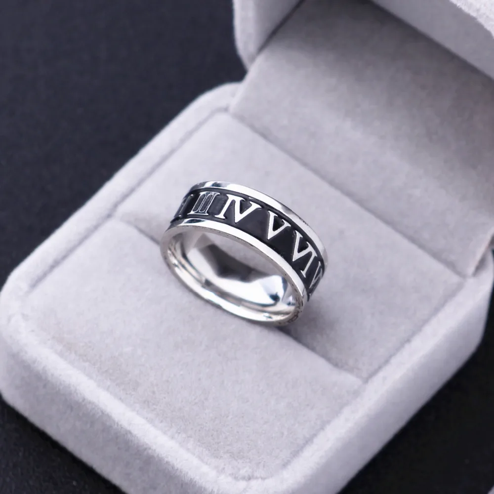 8 мм титановое Винтажное кольцо серебряного цвета римские кольца с цифрами для мужчин и женщин 316L подвески из нержавеющей стали