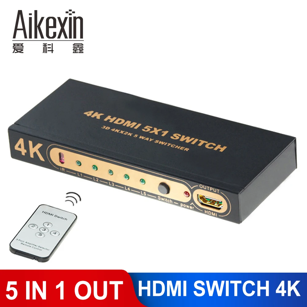 Aikexin 5 портов HDMI коммутатор 5x1 ИК пульт дистанционного управления Поддержка 1080P 4K x