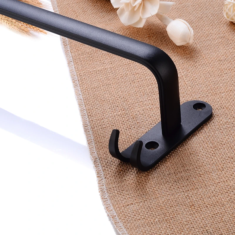 Towel Bars Aluminum Wall Mounted Bathroom Towel Rack Holder with Hooks Black Decorative Clothes Towel Rail Hanger Storage Shelf