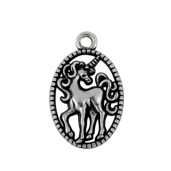 

my shape 20pcs 15*24.3 mm antique silver plated one side unicorn animals charms