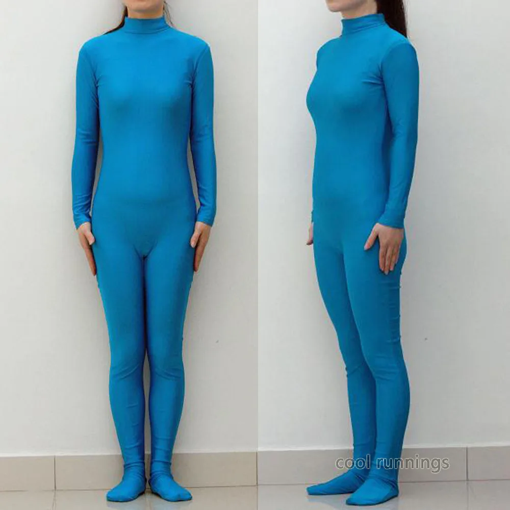 

Fancy Dress Party Turquoise blue Lycra Spandex Zentai costume dancewear Unitard Bodysuit No Hood & Hands