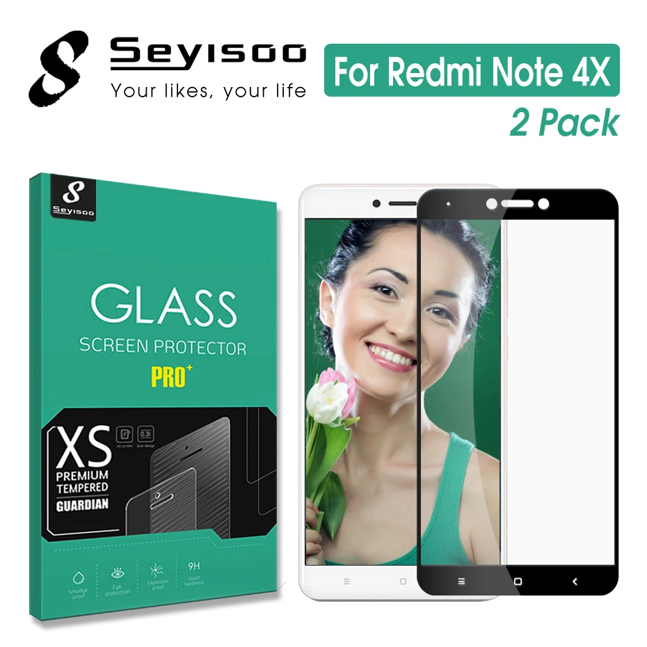 [2 Pack] 100% Original Seyisoo 2.5D Full Cover Tempered Glass Screen Protector For Xiaomi Redmi Note 4X Note 4 X Pro Xiomi Film