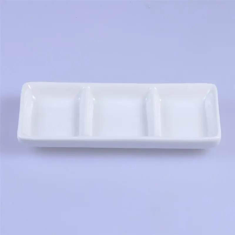 6 / 8.5 Inch Pure White Ceramic 3-Compartment Appetizer Serving Tray Rectangular Divided Sauce Dishes for Spice Dish Soy Sauce