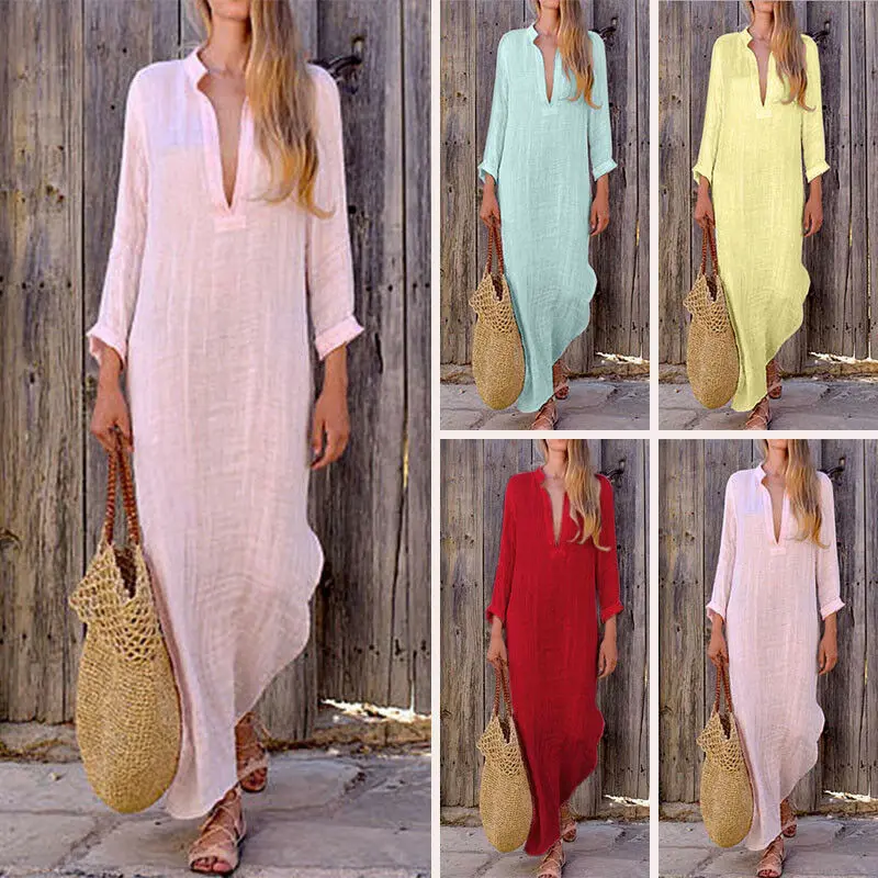 

2019 The Newest Fashion Clothing Suit Many Occasion Women's Kaftan Cotton Long Sleeve Plain Casaul Oversized Long Shirt Dresses