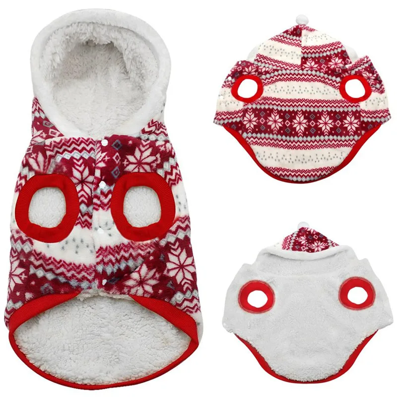 Hot Selling Winter Warm Pet Dog Coat Clothes Cozy Snowflake Christmas Hoodie Sweater Costume Teddy Hoodie Dog Coat Pet Clothing04