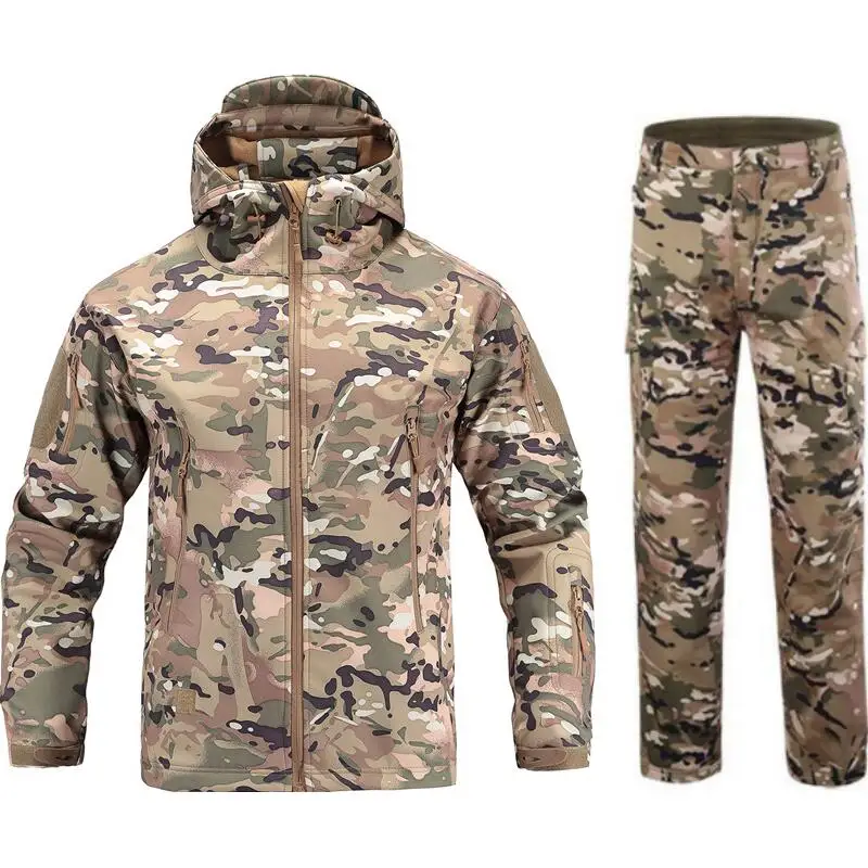 Autumn winter Camouflage hunting clothes suit Shark skin soft shell v 4.0 outdoor Hiking Warm waterproof fleece jacket pants цена Autumn winter Camouflage hunting clothes suit Shark skin soft shell v 4.0 outdoor Hiking Warm waterproof fleece jacket pants цены онлайн