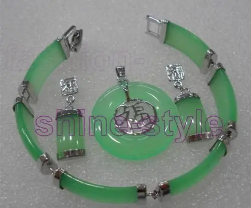 

Women's Wedding Beautiful Green gem Bracelet Earring Pendant Fashion Jewelry Set #B42 silver-jewelry Natural boucle