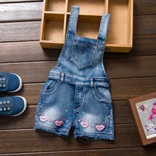Summer Kid Girls Jumpsuit Cute Sweet Fashion Washed Jeans Denim Romper Jumpsuits Straps Short Pants Lip Pattern Baby Girl Pant