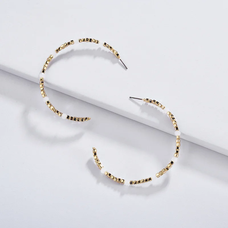 

ZWPON 2018 New Gold C Shape Square Beaded Line Hoop Earrings for Women Fashion Brand Designer Earrings Jewelry Wholesale