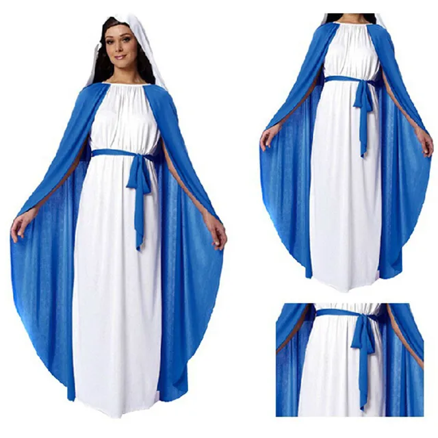 Mujeres nun traje Virgen María religiosa Hermana azul y blanco traje de