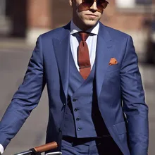 Классический стиль, две пуговицы, темно-синие смокинги друзей жениха, мужские свадебные костюмы на выпускной(пиджак+ брюки+ жилет+ галстук) K: 308