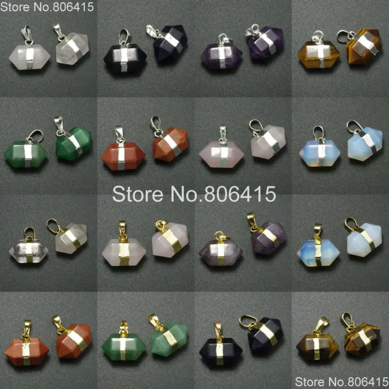 

Natural Mixed Gems Stones Prism Nugget Hexagonal Pointed Healing Reiki Chakra Sliver Gold Earrings Pendant Beads 10Pcs/Pack