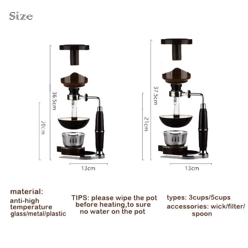 Japanese Siphon Coffee Maker Hand Tea Siphon Pot Vacuum Coffeemaker New Home Glass Machine Coffee Makers With filter 3cup 5cups