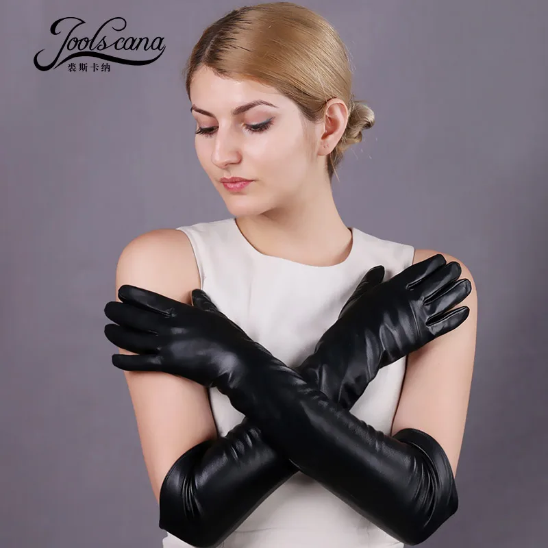

Joolscana long gloves genuine leather gloves touch screen elbow spring and winter gloves new brand 2018 new fashion 50cm