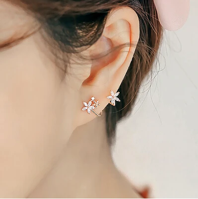 

2017 New arrival hot sell shiny crystal lucky star flower 925 sterling silver ladies`stud earrings jewelry gift wholesale