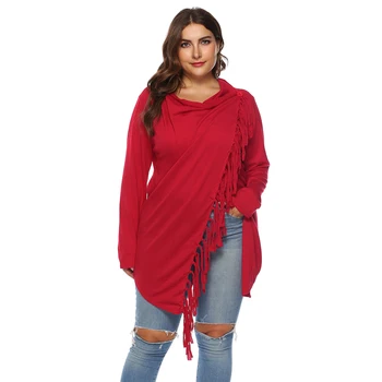 

Women Plus Size Sweater Cardigan Long Sleeve Shawl Collar Irregular Tassel Single Breasted Cardigan Long Coat Large Outerwear