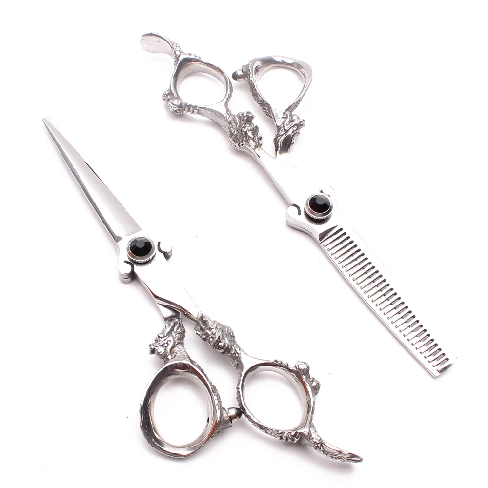 

6" Customized Logo Titanium Barber Scissors Black GEM Cutting Shears Thinning Scissors Professional Hair Scissors Add Bag C9007