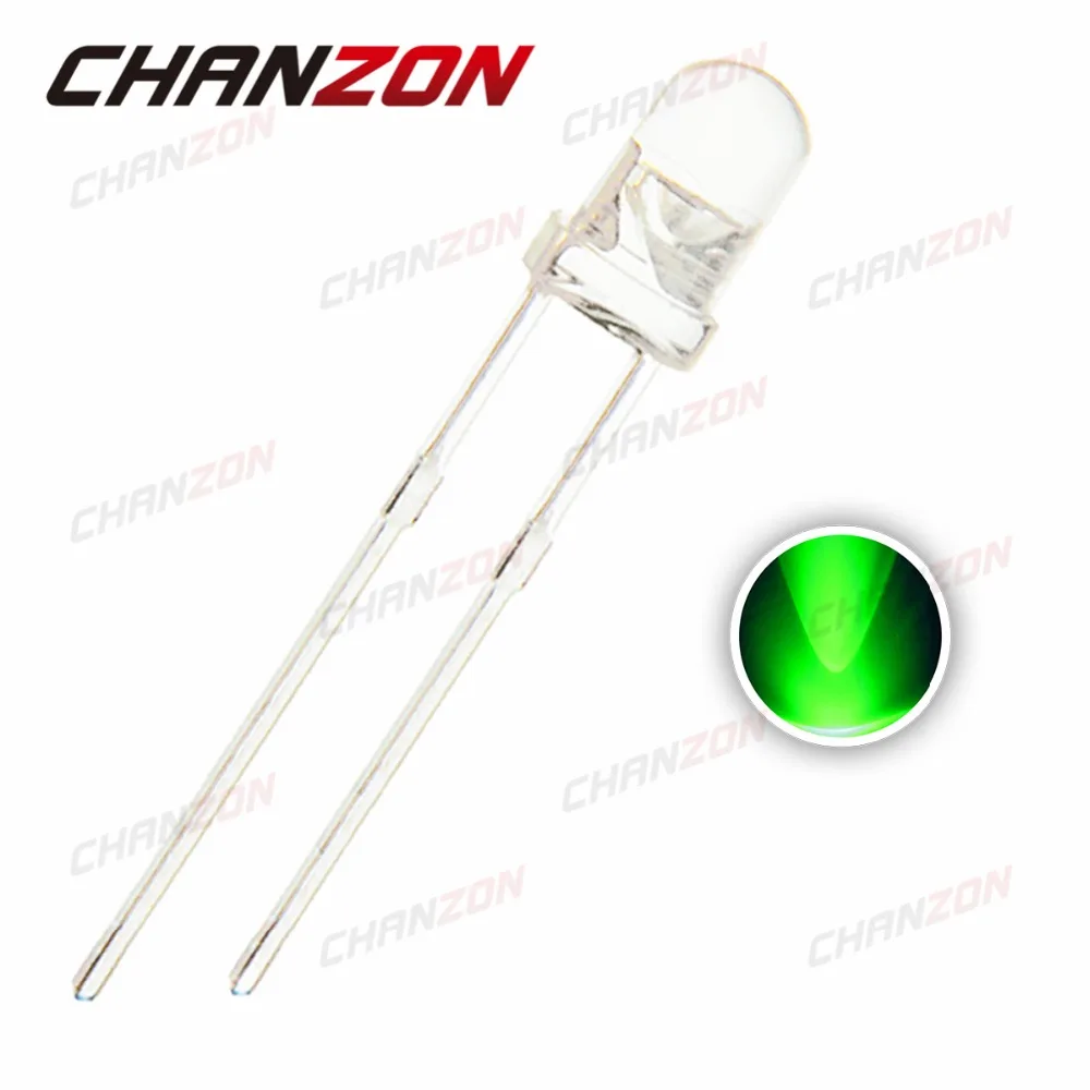 

CHANZON 100pcs LED 3mm Green Clear Lens Round Ultra Bright Transparent LED 3 mm Light Emitting Diode Lamp 3V 20mA DIY Components