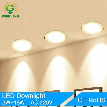 

GreenEye LED Downlight 3w 5w 7w 9w 12w 18w AC 220V 240V Aluminum Ultrathin downlight Indoor Ceiling Round Recessed Spot Lighting