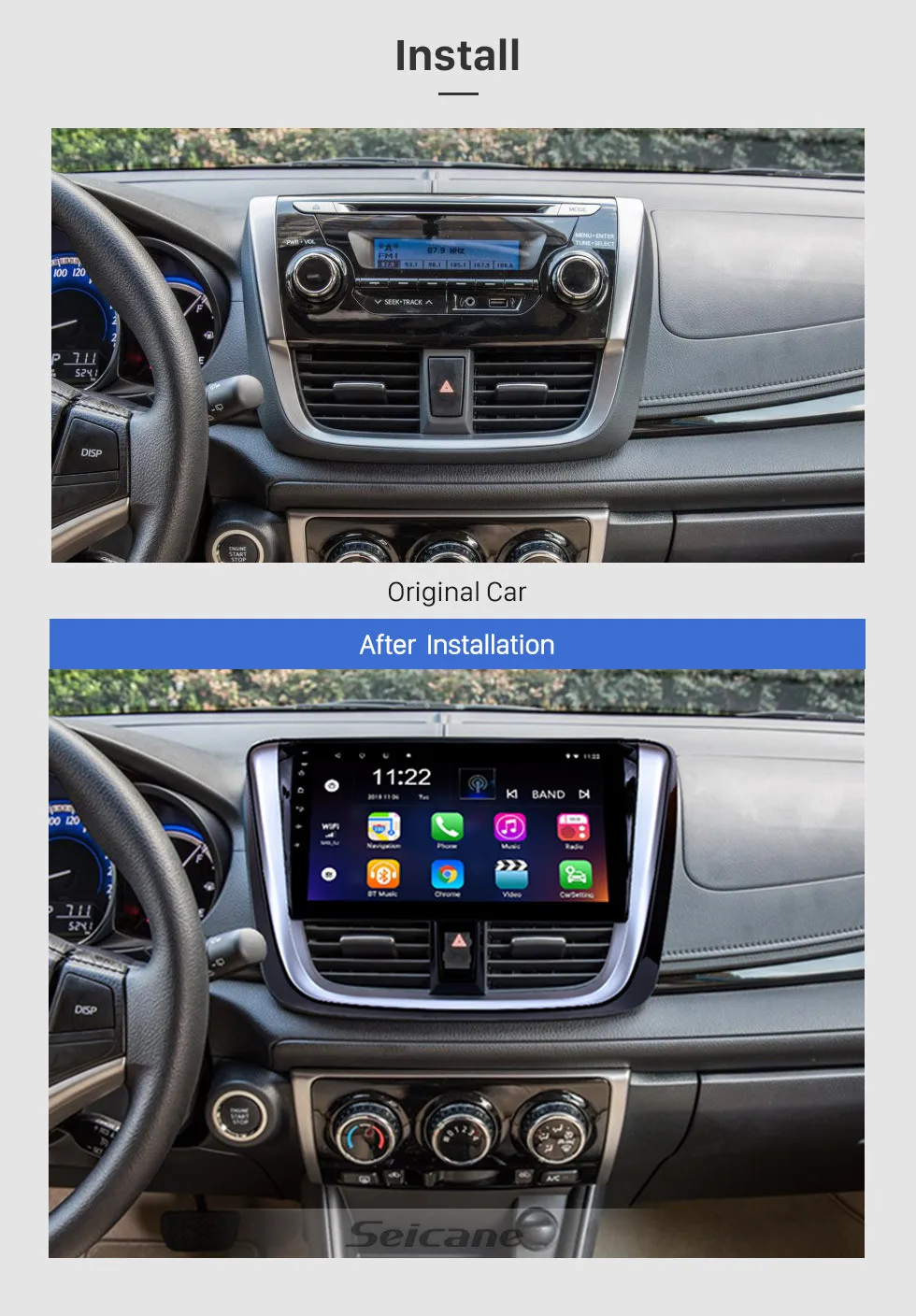 Cheap Seicane Android 8.1/7.1 10.1" 2Din Car Radio Stereo GPS Multimedia Player Touchscreen Head Unit For 2014-2017 TOYOTA VIOS Yaris 2