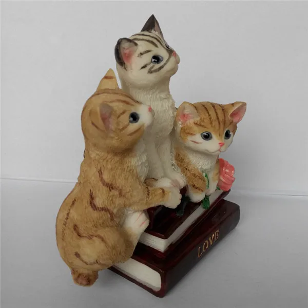 3 Cats on books PVC toys Resin figures home decoration - 3
